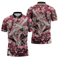 Japanese Hawaiian Crane Zipper Polo Shirt Soft Pink Tapa Patchwork Pattern