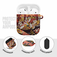 Japanese Hawaiian Crane AirPods Case Yellow Ochre Tapa Patchwork Pattern