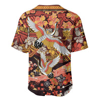 Japanese Hawaiian Crane Baseball Jersey Yellow Ochre Tapa Patchwork Pattern