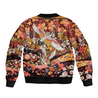 Japanese Hawaiian Crane Bomber Jacket Yellow Ochre Tapa Patchwork Pattern