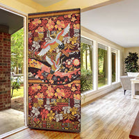 Japanese Hawaiian Crane Door Cover Yellow Ochre Tapa Patchwork Pattern