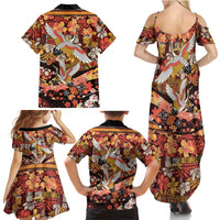 Japanese Hawaiian Crane Family Matching Summer Maxi Dress and Hawaiian Shirt Yellow Ochre Tapa Patchwork Pattern LT9 - Polynesian Pride