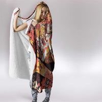 Japanese Hawaiian Crane Hooded Blanket Yellow Ochre Tapa Patchwork Pattern