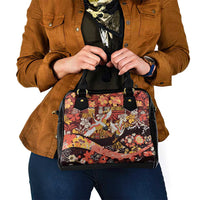 Japanese Hawaiian Crane Shoulder Handbag Yellow Ochre Tapa Patchwork Pattern