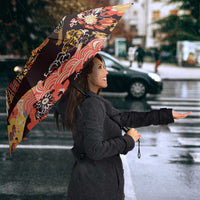 Japanese Hawaiian Crane Umbrella Yellow Ochre Tapa Patchwork Pattern