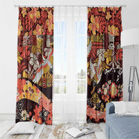 Japanese Hawaiian Crane Window Curtain Yellow Ochre Tapa Patchwork Pattern