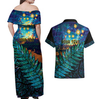 Matariki Te Tau Hou Maori Couples Matching Off Shoulder Maxi Dress and Hawaiian Shirt New Zealand Silver Fern Night Starry Sky LT9 - Polynesian Pride
