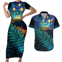 Matariki Te Tau Hou Maori Couples Matching Short Sleeve Bodycon Dress and Hawaiian Shirt New Zealand Silver Fern Night Starry Sky LT9 Black - Polynesian Pride