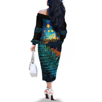 Matariki Te Tau Hou Maori Family Matching Off The Shoulder Long Sleeve Dress and Hawaiian Shirt New Zealand Silver Fern Night Starry Sky LT9 - Polynesian Pride