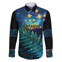 Matariki Te Tau Hou Maori Family Matching Puletasi and Hawaiian Shirt New Zealand Silver Fern Night Starry Sky LT9 Dad's Shirt - Long Sleeve Black - Polynesian Pride