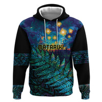 Matariki Te Tau Hou Maori Hoodie New Zealand Silver Fern Night Starry Sky LT9 Pullover Hoodie Black - Polynesian Pride