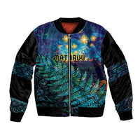 Matariki Te Tau Hou Maori Sleeve Zip Bomber Jacket New Zealand Silver Fern Night Starry Sky LT9 Unisex Black - Polynesian Pride