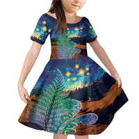 Personalised New Zealand Matariki Art Star Family Matching Mermaid Dress and Hawaiian Shirt Koru Fern Night Starry Sky LT9 Daughter's Dress Black - Polynesian Pride