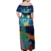 Personalised New Zealand Matariki Art Star Family Matching Off Shoulder Maxi Dress and Hawaiian Shirt Koru Fern Night Starry Sky LT9 - Polynesian Pride
