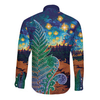 Personalised New Zealand Matariki Art Star Long Sleeve Button Shirt Koru Fern Night Starry Sky LT9 - Polynesian Pride
