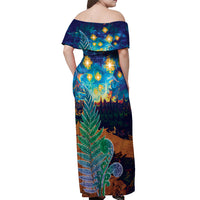 Personalised New Zealand Matariki Art Star Off Shoulder Maxi Dress Koru Fern Night Starry Sky LT9 - Polynesian Pride