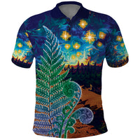 Personalised New Zealand Matariki Art Star Polo Shirt Koru Fern Night Starry Sky LT9 Black - Polynesian Pride