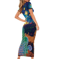 Personalised New Zealand Matariki Art Star Short Sleeve Bodycon Dress Koru Fern Night Starry Sky LT9 - Polynesian Pride