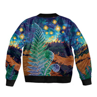 Personalised New Zealand Matariki Art Star Sleeve Zip Bomber Jacket Koru Fern Night Starry Sky LT9 - Polynesian Pride