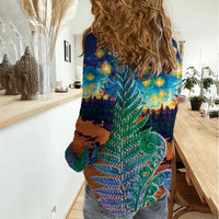 Personalised New Zealand Matariki Art Star Women Casual Shirt Koru Fern Night Starry Sky LT9 - Polynesian Pride