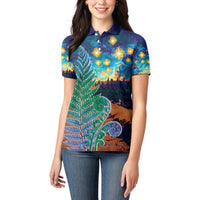 Personalised New Zealand Matariki Art Star Women Polo Shirt Koru Fern Night Starry Sky
