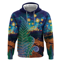 Personalised New Zealand Matariki Art Star Zip Hoodie Koru Fern Night Starry Sky LT9 Pullover Hoodie Black - Polynesian Pride