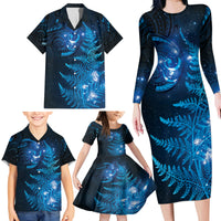 New Zealand Matariki Family Matching Long Sleeve Bodycon Dress and Hawaiian Shirt Blue Milky Way Stars Night Sky LT9 - Polynesian Pride