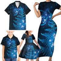 New Zealand Matariki Family Matching Short Sleeve Bodycon Dress and Hawaiian Shirt Blue Milky Way Stars Night Sky LT9 - Polynesian Pride