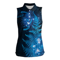 New Zealand Matariki Women Sleeveless Polo Shirt Blue Milky Way Stars Night Sky LT9 Female Blue - Polynesian Pride