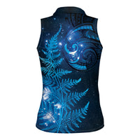 New Zealand Matariki Women Sleeveless Polo Shirt Blue Milky Way Stars Night Sky LT9 - Polynesian Pride