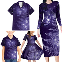New Zealand Matariki Family Matching Long Sleeve Bodycon Dress and Hawaiian Shirt Purple Milky Way Stars Night Sky LT9 - Polynesian Pride