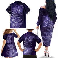 New Zealand Matariki Family Matching Off The Shoulder Long Sleeve Dress and Hawaiian Shirt Purple Milky Way Stars Night Sky LT9 - Polynesian Pride
