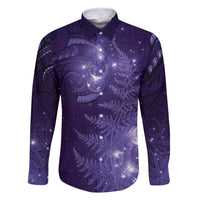 New Zealand Matariki Family Matching Summer Maxi Dress and Hawaiian Shirt Purple Milky Way Stars Night Sky LT9 Dad's Shirt - Long Sleeve Purple - Polynesian Pride