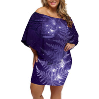 New Zealand Matariki Off Shoulder Short Dress Purple Milky Way Stars Night Sky LT9 Women Purple - Polynesian Pride