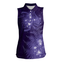 New Zealand Matariki Women Sleeveless Polo Shirt Purple Milky Way Stars Night Sky LT9 Female Purple - Polynesian Pride
