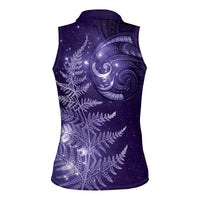 New Zealand Matariki Women Sleeveless Polo Shirt Purple Milky Way Stars Night Sky LT9 - Polynesian Pride