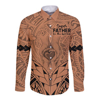 Personalised Polynesian Father's Day Gift For Dad Long Sleeve Button Shirt Super Father In The World - Nude Polynesian Pattern LT9 Unisex Nude - Polynesian Pride