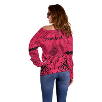 Personalised Polynesian Father's Day Gift For Dad Off Shoulder Sweater Super Father In The World - Pink Polynesian Pattern LT9 - Polynesian Pride