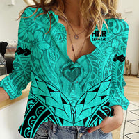 Personalised Polynesian Father's Day Gift For Dad Women Casual Shirt Super Father In The World - Turquoise Polynesian Pattern LT9 Female Turquoise - Polynesian Pride