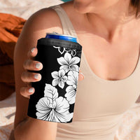 American Samoa Lotu Tamaiti 4 in 1 Can Cooler Tumbler White Sunday Plumeria Black Vibe LT9 - Polynesian Pride