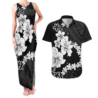 American Samoa Lotu Tamaiti Couples Matching Tank Maxi Dress and Hawaiian Shirt White Sunday Plumeria Black Vibe LT9 Black - Polynesian Pride