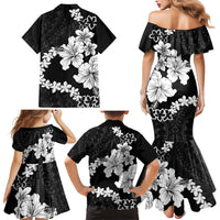 American Samoa Lotu Tamaiti Family Matching Mermaid Dress and Hawaiian Shirt White Sunday Plumeria Black Vibe LT9 - Polynesian Pride