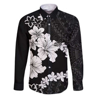 American Samoa Lotu Tamaiti Family Matching Puletasi and Hawaiian Shirt White Sunday Plumeria Black Vibe LT9 Dad's Shirt - Long Sleeve Black - Polynesian Pride