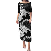 American Samoa Lotu Tamaiti Family Matching Puletasi and Hawaiian Shirt White Sunday Plumeria Black Vibe LT9 Mom's Dress Black - Polynesian Pride