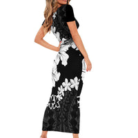 American Samoa Lotu Tamaiti Family Matching Short Sleeve Bodycon Dress and Hawaiian Shirt White Sunday Plumeria Black Vibe LT9 - Polynesian Pride