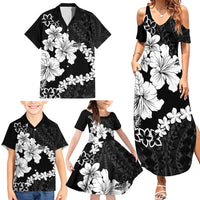 American Samoa Lotu Tamaiti Family Matching Summer Maxi Dress and Hawaiian Shirt White Sunday Plumeria Black Vibe LT9 - Polynesian Pride