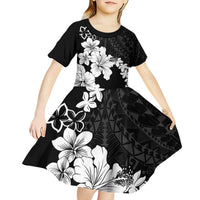 American Samoa Lotu Tamaiti Kid Short Sleeve Dress White Sunday Plumeria Black Vibe LT9 - Polynesian Pride
