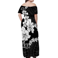 American Samoa Lotu Tamaiti Off Shoulder Maxi Dress White Sunday Plumeria Black Vibe LT9 - Polynesian Pride