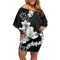 American Samoa Lotu Tamaiti Off Shoulder Short Dress White Sunday Plumeria Black Vibe LT9 Women Black - Polynesian Pride