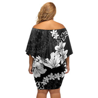 American Samoa Lotu Tamaiti Off Shoulder Short Dress White Sunday Plumeria Black Vibe LT9 - Polynesian Pride